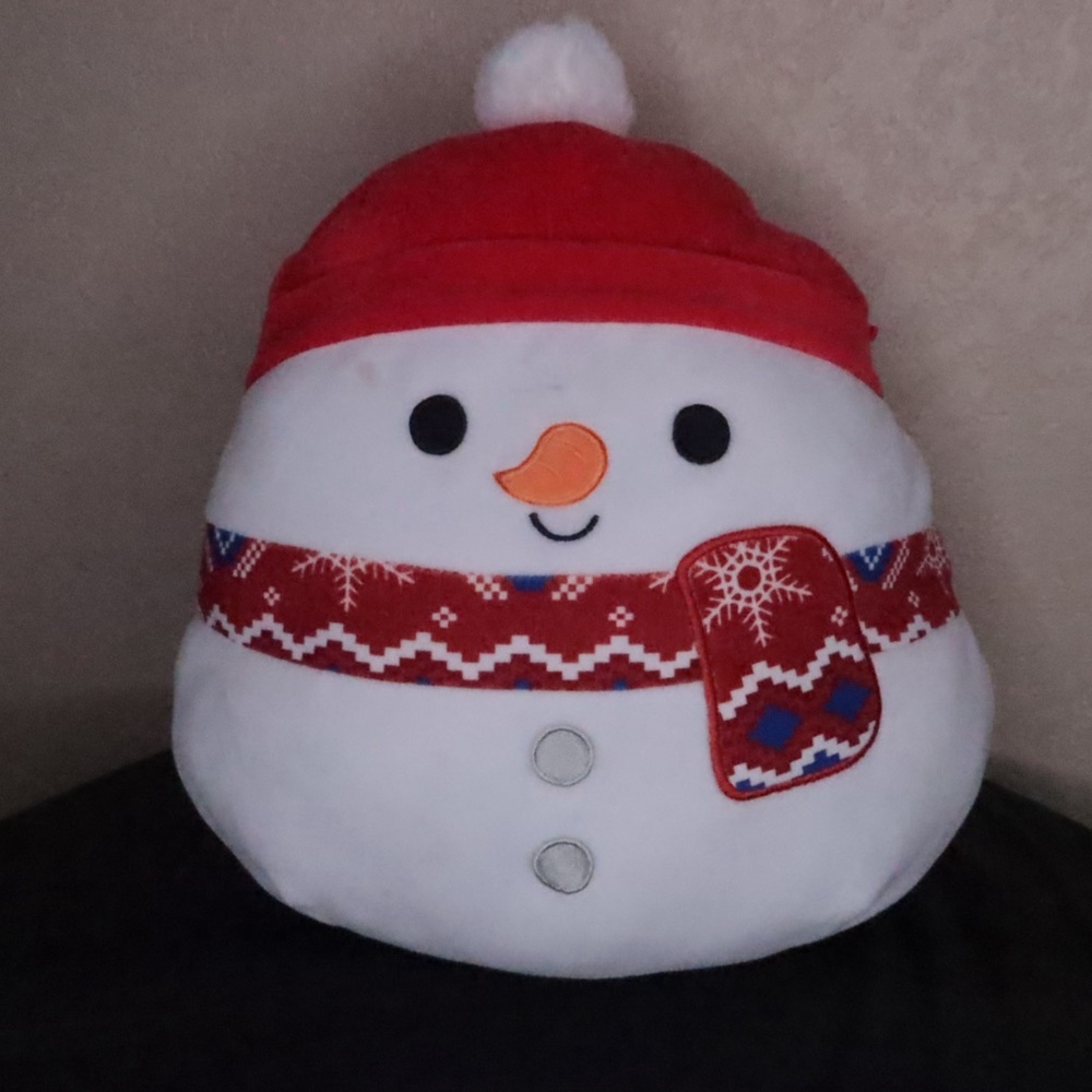 Squishmallows Festive Snowman Pillow - Red and White